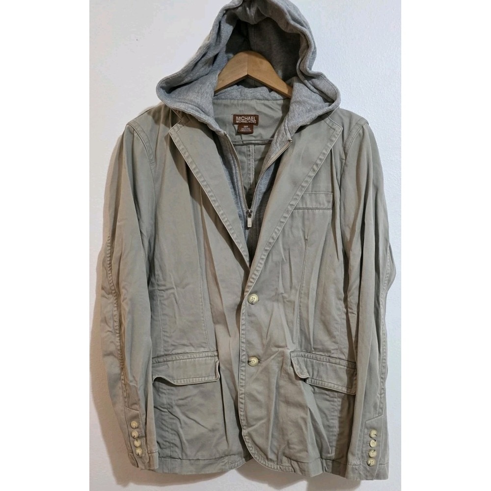 Michael Kors Men's Blazer Khaki Gray Full Zip Jacket Blazer Sz 38R Casual Moto